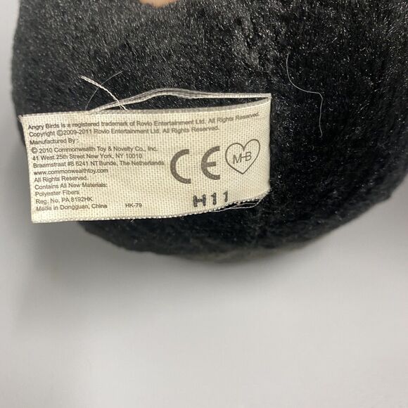 2010 Commonwealth Angry Birds Black Bomb Bird 8" Plush NO Sound Free Ship - Picture 7 of 8